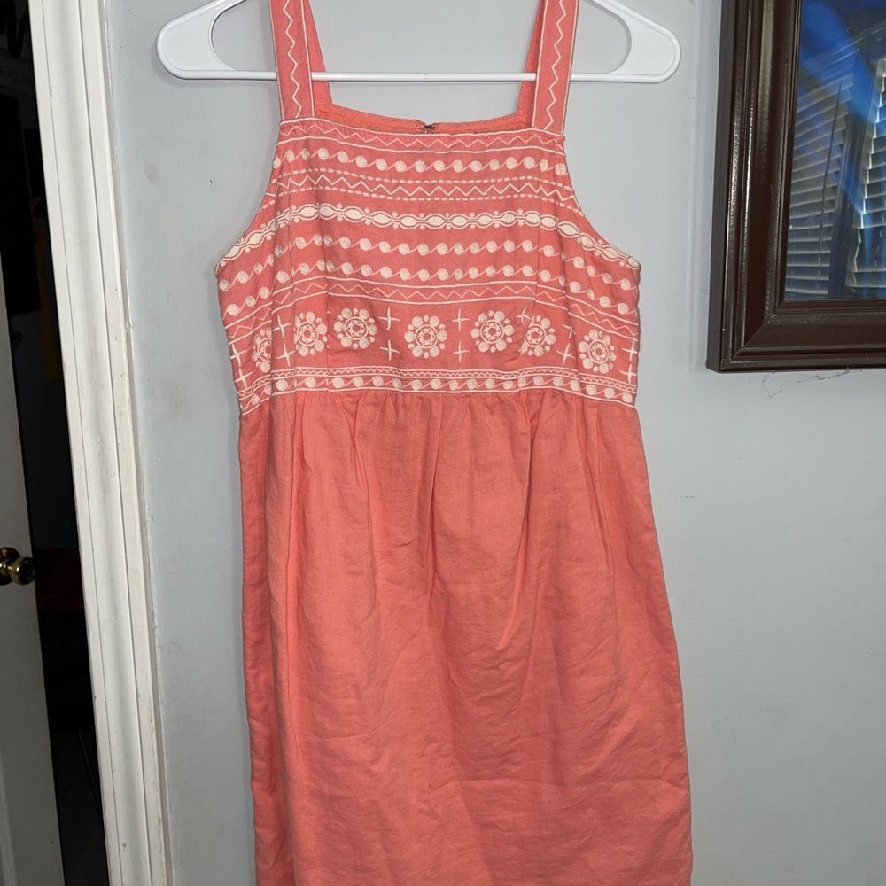 Loft XS Linen Cotton Blend Embroidered Empire Dress